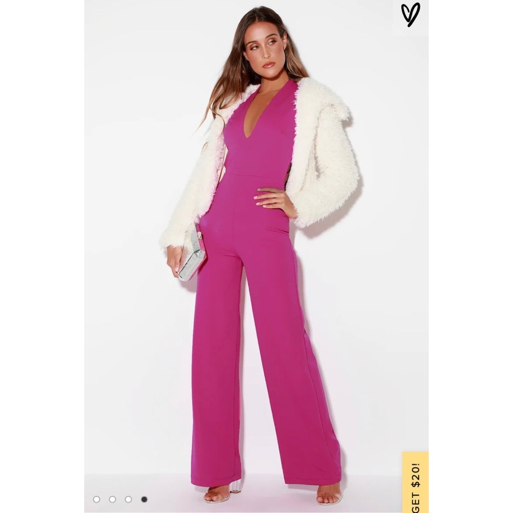 Lulu’s Thinking Out Loud Magenta Backless Jumpsuit